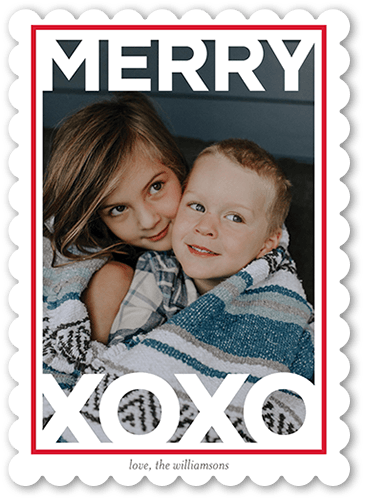Big Xo Christmas Card, White, 5x7 Flat, Christmas, Pearl Shimmer Cardstock, Scallop