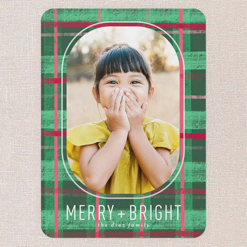 Vibrant Plaid Tidings Christmas Card, Green, 5x7 Flat, Christmas, Standard Smooth Cardstock, Rounded, Green