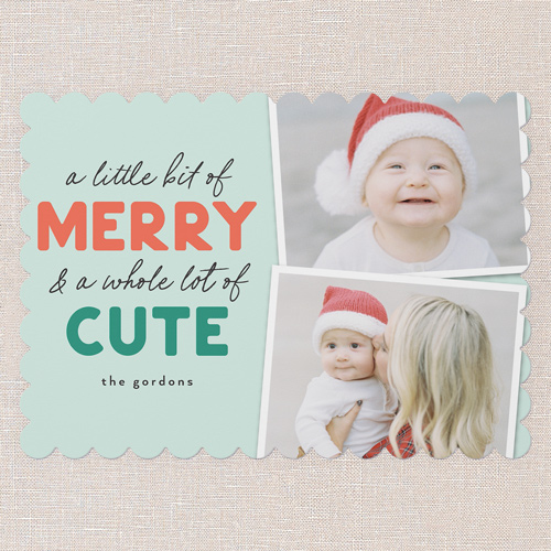 Merry And Cute Christmas Card, Green, 5x7 Flat, Christmas, Pearl Shimmer Cardstock, Scallop