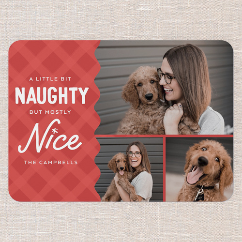 Mostly Nice Christmas Card, Red, 5x7 Flat, Christmas, Pearl Shimmer Cardstock, Rounded