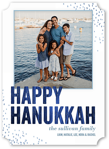 Sprinkled Smiles Hanukkah Card, Blue, 5x7 Flat, Hanukkah, Pearl Shimmer Cardstock, Ticket