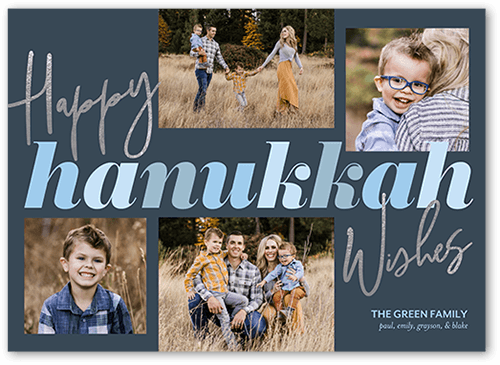 Cursive Wishes Hanukkah Card, Grey, 5x7 Flat, Hanukkah, 100% Recycled Cardstock , Square