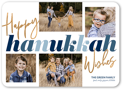 Cursive Wishes Hanukkah Card, Blue, 5x7 Flat, Hanukkah, Matte, Signature Smooth Cardstock, Rounded