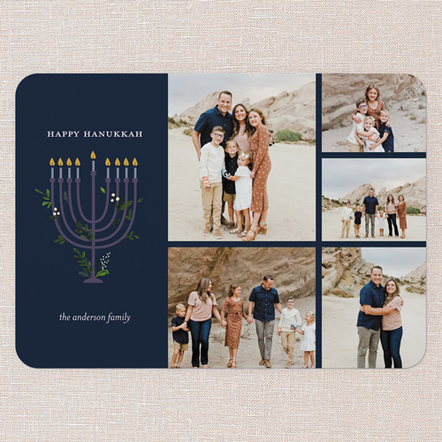 Menorah Memories Hanukkah Card, Blue, 5x7 Flat, Hanukkah, Standard Smooth Cardstock, Rounded, Indigo