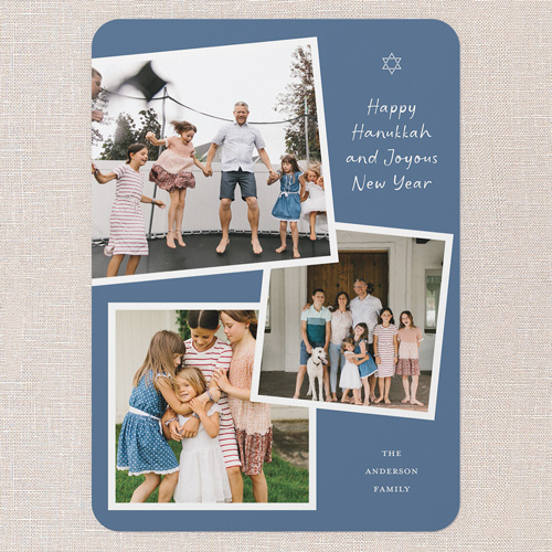 Overlapping Frames Hanukkah Card, Blue, 5x7 Flat, Hanukkah, 100% Recycled Cardstock , Rounded, Blue Pearl