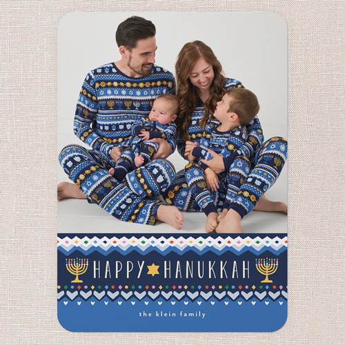 Little Sleepies Hanukkah Fair Isle Hanukkah Card, Blue, 5x7 Flat, Hanukkah, 100% Recycled Cardstock , Rounded, Blue