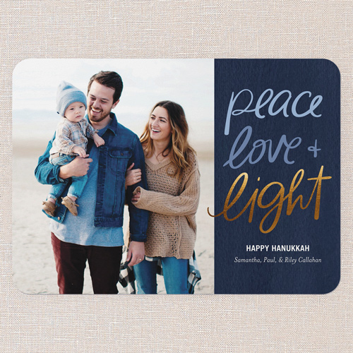 Uplifting Script Hanukkah Card, Blue, 5x7 Flat, Hanukkah, Standard Smooth Cardstock, Rounded, Nautical