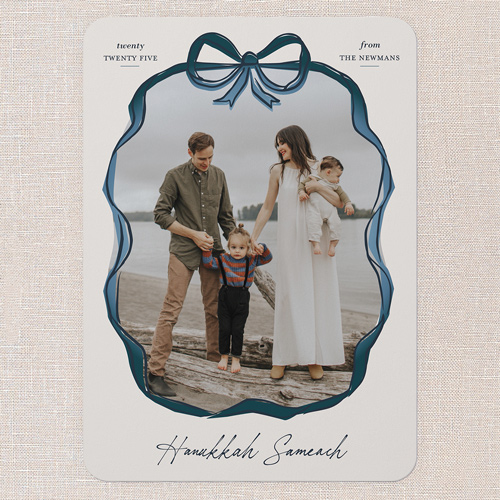 Ribboned Frame Hanukkah Card, Grey, 5x7 Flat, Hanukkah, 100% Recycled Cardstock , Rounded, Whisper Gray