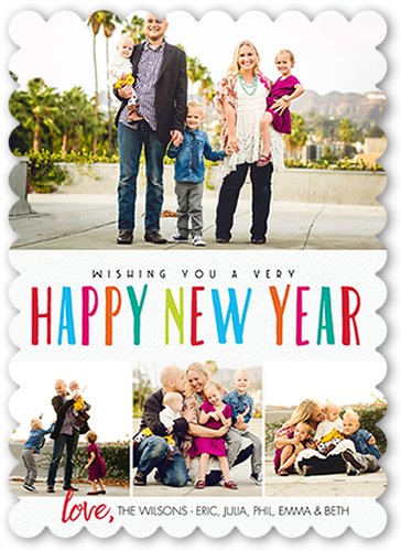 Whimsical Moments New Year's Card, White, New Year, Pearl Shimmer Cardstock, Scallop
