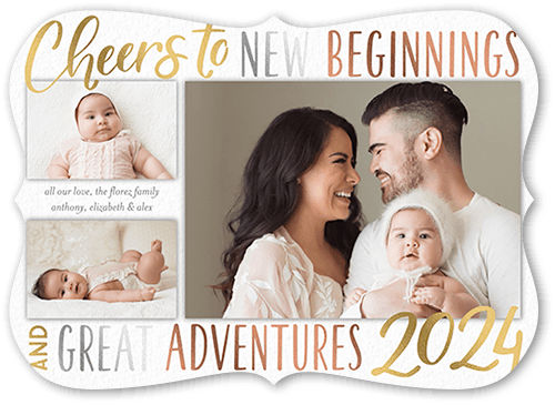 New Beginnings New Year's Card, White, 5x7, New Year, Pearl Shimmer Cardstock, Bracket
