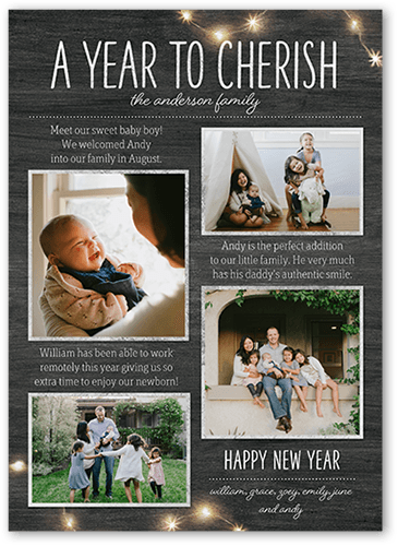 A Year To Cherish New Year's Card, Grey, 5x7 Flat, New Year, Pearl Shimmer Cardstock, Square