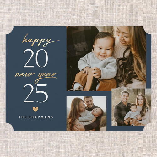 Simple Times New Year's Card, Blue, 5x7 Flat, New Year, Pearl Shimmer Cardstock, Ticket