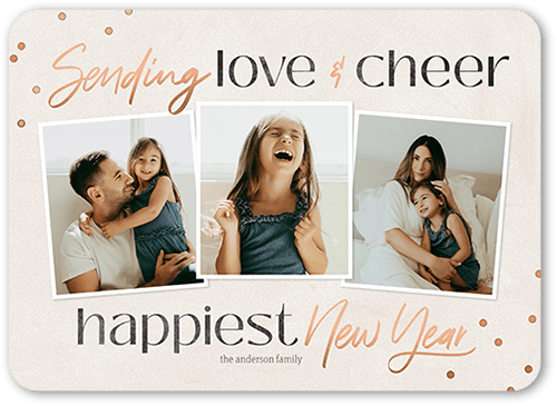 Cheerful Sentiment New Year's Card, Grey, 5x7 Flat, New Year, Matte, Signature Smooth Cardstock, Rounded, Whisper Gray