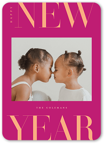 Bright Tones New Year's Card, Pink, 5x7 Flat, New Year, 100% Recycled Cardstock , Rounded