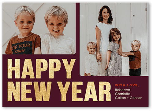 Exciting Times New Year's Card, Purple, 5x7 Flat, New Year, Luxe Double-Thick Cardstock, Square