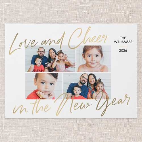Cheerful New Year New Year's Card, White, 5x7 Flat, New Year, Luxe Double-Thick Cardstock, Square, White