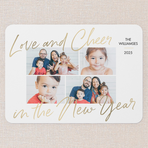 Cheerful New Year New Year's Card, White, 5x7 Flat, New Year, 100% Recycled Cardstock ?, Rounded