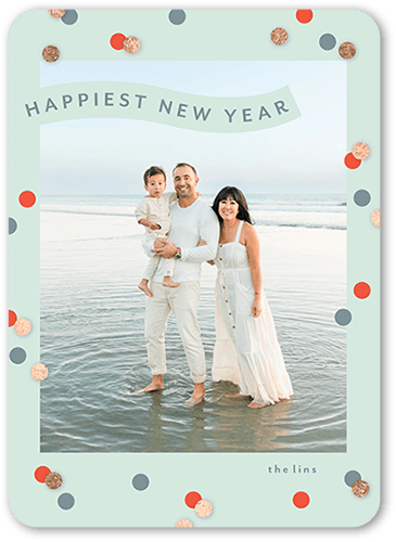 Bubbly Banner New Year's Card, Green, 5x7 Flat, New Year, Matte, Signature Smooth Cardstock, Rounded, Sea Breeze
