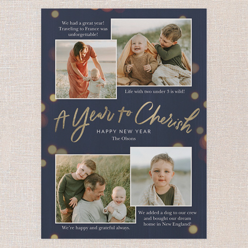 Cherished Bokeh Bliss New Year's Card, Blue, 5x7 Flat, New Year, Pearl Shimmer Cardstock, Square