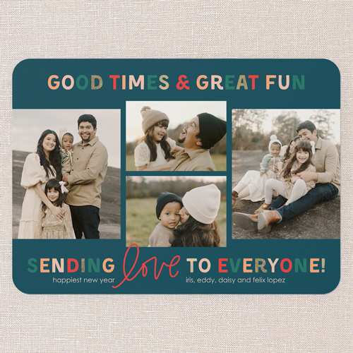 Great Fun New Year's Card, Blue, 5x7 Flat, New Year, Pearl Shimmer Cardstock, Rounded, Blue