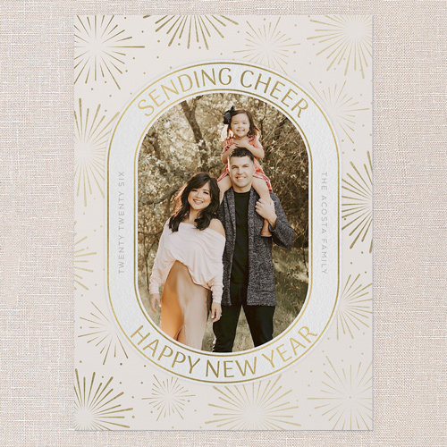 Festive Fireworks New Year's Card, Beige, 5x7 Flat, New Year, Luxe Double-Thick Cardstock, Square, Cream