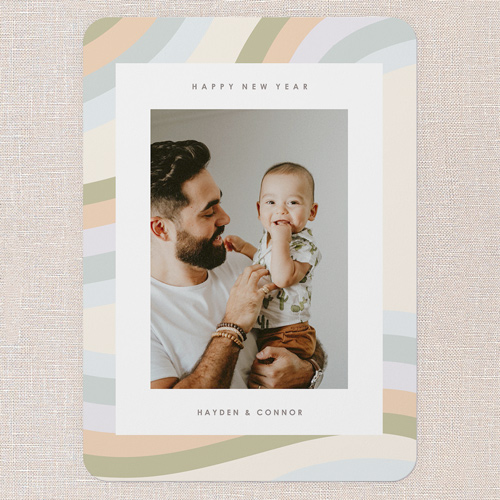 Vivid Waves New Year's Card, Blue, 5x7 Flat, Write Your Own, 100% Recycled Cardstock , Rounded, Blue