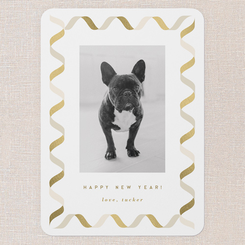 Ribbon Twist New Year's Card, White, 5x7 Flat, New Year, 100% Recycled Cardstock , Rounded