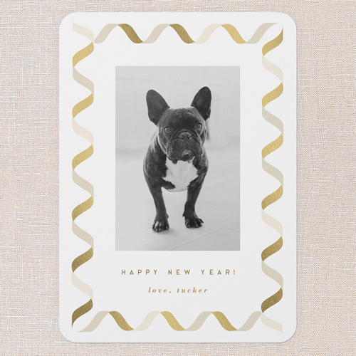 Ribbon Twist New Year's Card, White, 5x7 Flat, New Year, Standard Smooth Cardstock, Rounded