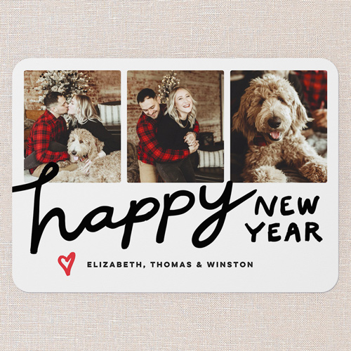 Heartfelt Script New Year's Card, White, 5x7 Flat, New Year, 100% Recycled Cardstock , Rounded, White