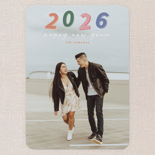 Vivid Yearbreak New Year's Card, Orange, 5x7 Flat, New Year, 100% Recycled Cardstock , Rounded, Blaze