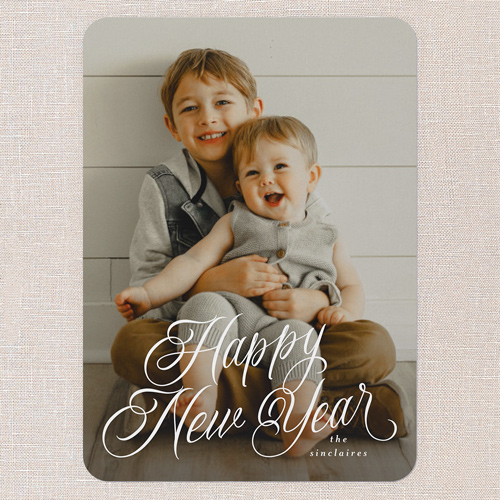 Yearly Grace New Year's Card, White, 5x7 Flat, New Year, Pearl Shimmer Cardstock, Rounded, White