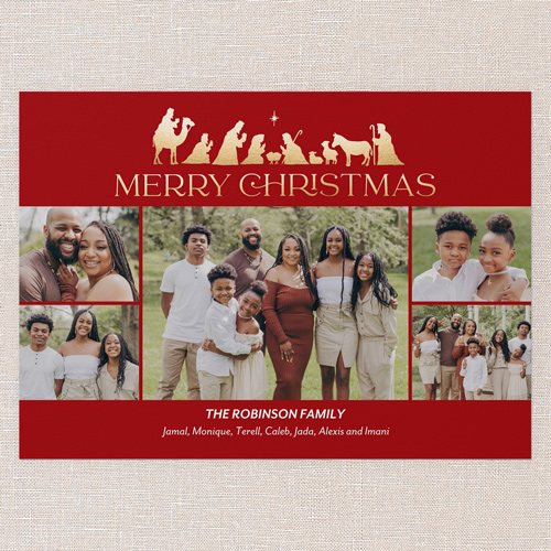 Noble Nativity Religious Christmas Card, Red, 5x7 Flat, Christmas, Pearl Shimmer Cardstock, Square