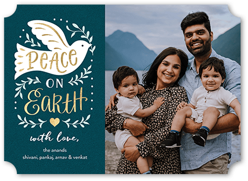 Peace Family Photo Religious Christmas Card, Blue, 5x7 Flat, Religious, Pearl Shimmer Cardstock, Ticket