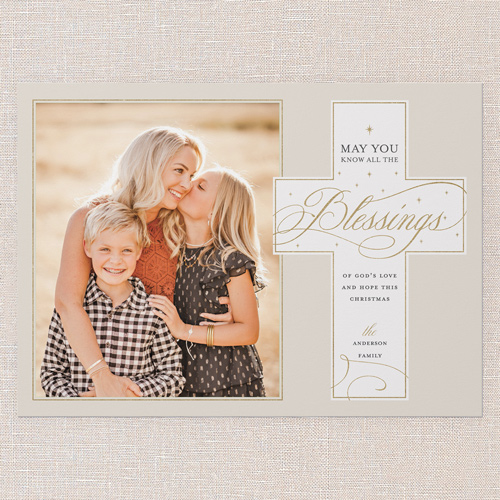 Blissful Cross Religious Christmas Card, Beige, 5x7 Flat, Religious, Matte, Signature Smooth Cardstock, Square, Latte