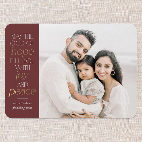 Hopeful Wishes Religious Christmas Card, Red, 5x7 Flat, Religious, 100% Recycled Cardstock , Rounded, Marsala