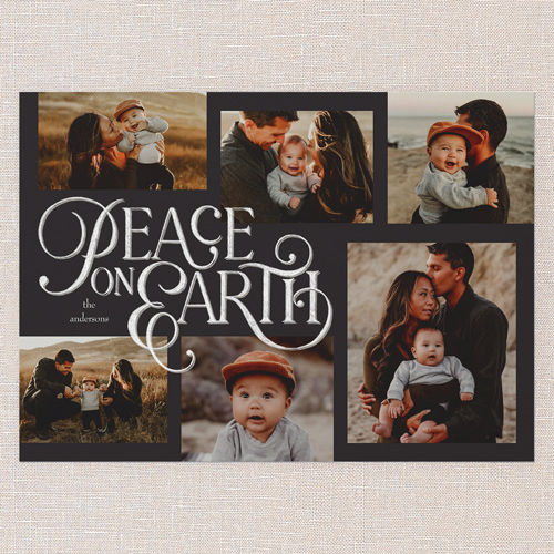 Peaceful Script Religious Christmas Card, Black, 5x7 Flat, Religious, Luxe Double-Thick Cardstock, Square, Black