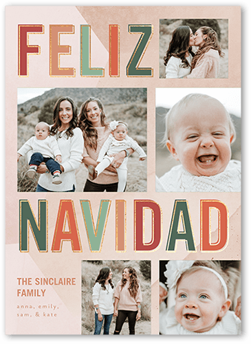 Bright Feliz Tarjeta de Navidad, Beige, 5x7 Flat, Feliz Navidad, Pearl Shimmer Cardstock, Square