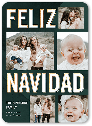 Bright Feliz Tarjeta de Navidad, Green, 5x7 Flat, Feliz Navidad, Matte, Signature Smooth Cardstock, Rounded, Seaweed