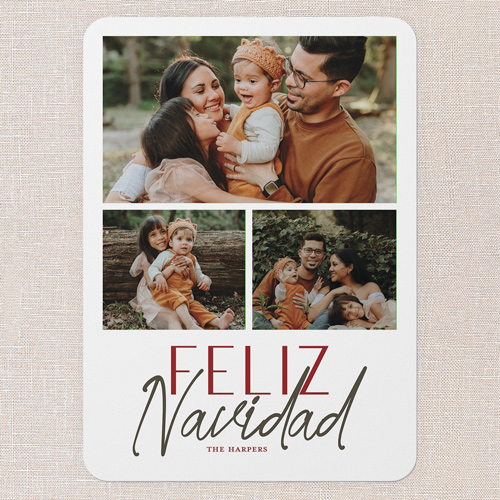 Modern Script Greeting Tarjeta de Navidad, White, 5x7 Flat, Feliz Navidad, Standard Smooth Cardstock, Rounded, White