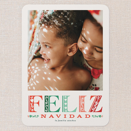 Fiesta Lettering Tarjeta de Navidad, Beige, 5x7 Flat, Feliz Navidad, 100% Recycled Cardstock , Rounded, Cream