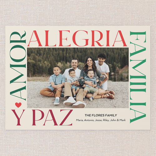 Joyful Words Tarjeta de Navidad, Beige, 5x7 Flat, Feliz Navidad, 100% Recycled Cardstock , Square, Antique White