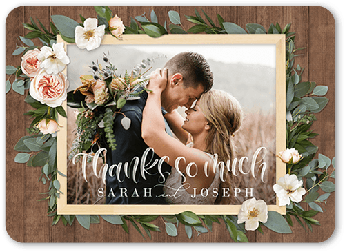 Bohemian Flowers Wedding Thank You Card, Brown, 5x7 Flat, Matte, Signature Smooth Cardstock, Rounded