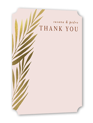 Brilliant Pampas Wedding Thank You Card, Brown, Gold Foil, 5x7 Flat, Pearl Shimmer Cardstock, Ticket