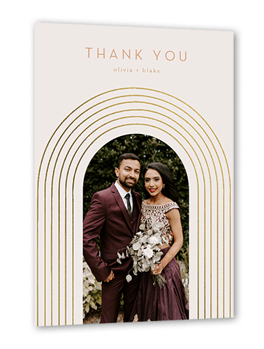 Arch Skyward Wedding Thank You Card, Grey, Gold Foil, 5x7, Pearl Shimmer Cardstock, Square