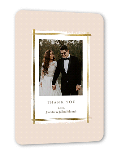 Glistening Gathering Thank You Card, Pink, Gold Foil, 5x7, Pearl Shimmer Cardstock, Rounded