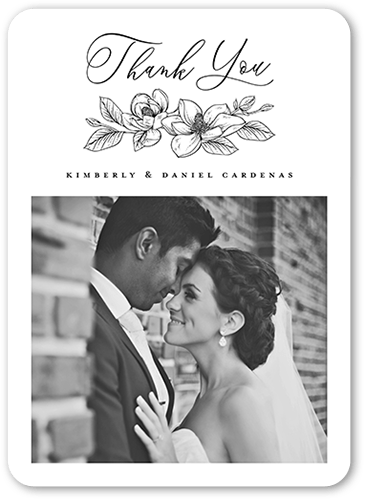 Marvelous Magnolia Thank You Card, none, White, 5x7 Flat, Standard Smooth Cardstock, Rounded, White