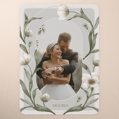 Enveloping Perennial Wedding Thank You Card, Gray, 5x7 Flat, 100% Recycled Cardstock ?, Rounded