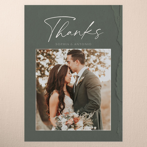 Torn Textures Wedding Thank You Card, Green, 5x7 Flat, Luxe Double-Thick Cardstock, Square