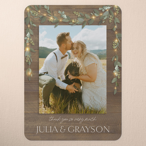 Laced Laurels Wedding Thank You Card, Brown, 5x7 Flat, Pearl Shimmer Cardstock, Rounded, Deep Chocolate