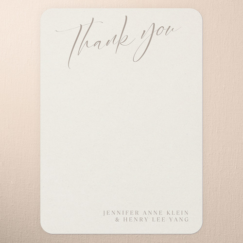 Classic Beauty Wedding Thank You Card, Beige, none, 5x7 Flat, 100% Recycled Cardstock ?, Rounded